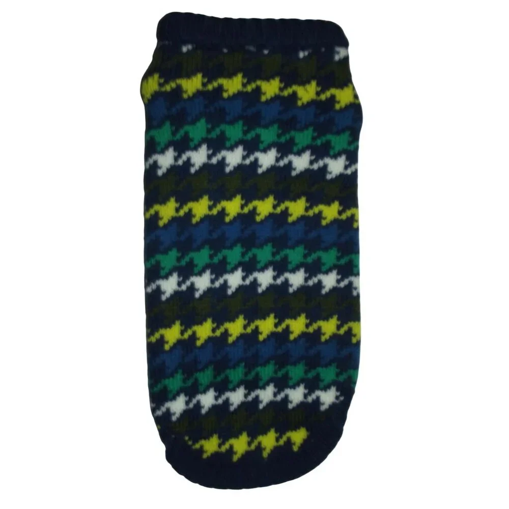Top Paw Dog Sweater Size XS navy blue houndstooth print green yellow gray preppy